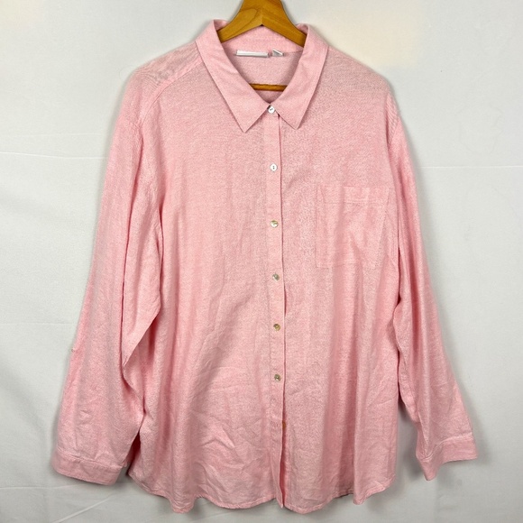 Susan Graver Womens Linen LongSleeve Tunic Button Up Shirt 2X Breathable Coastal - Picture 1 of 7